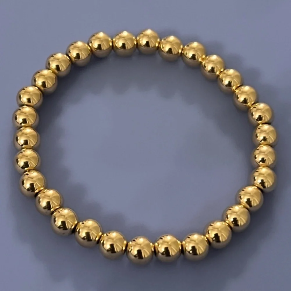 New 14K Yellow Gold-Filled 6 mm stretch Bead 6 1/2